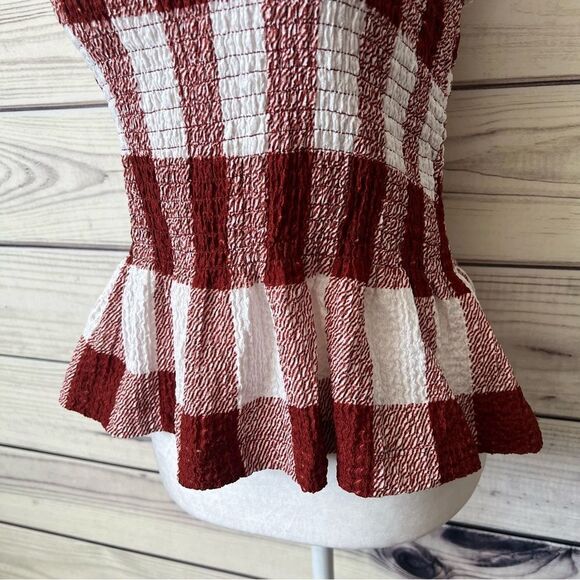 Loft Rust & White Smocked Stretchy Peplum Sleeveless Top - Picture 5 of 10